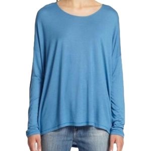 Vince Scoop Neck Drop Shoulder Long Sleeve Dolman Tee Blue Viscose Small